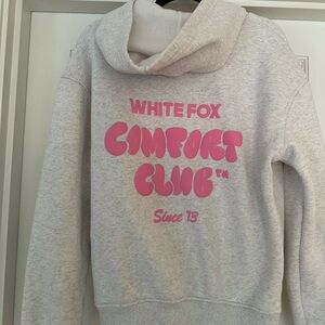 White Fox Boutique Gray Hoodie with Pink Print